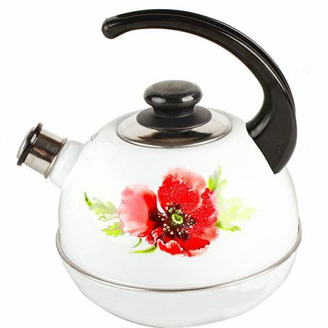 Kettle 3.5 l with St. kons.pen white "Poppy color" (decor-stainless steel) (4) ?04/35/03/04